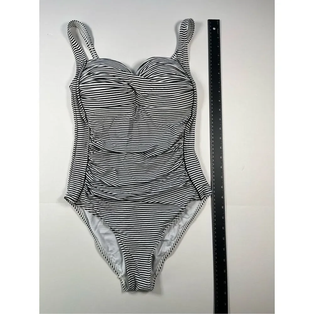 Nip Tuck Sorrento Stripe Joanne Twist Front One Piece Swim Suit Black Size US 10
